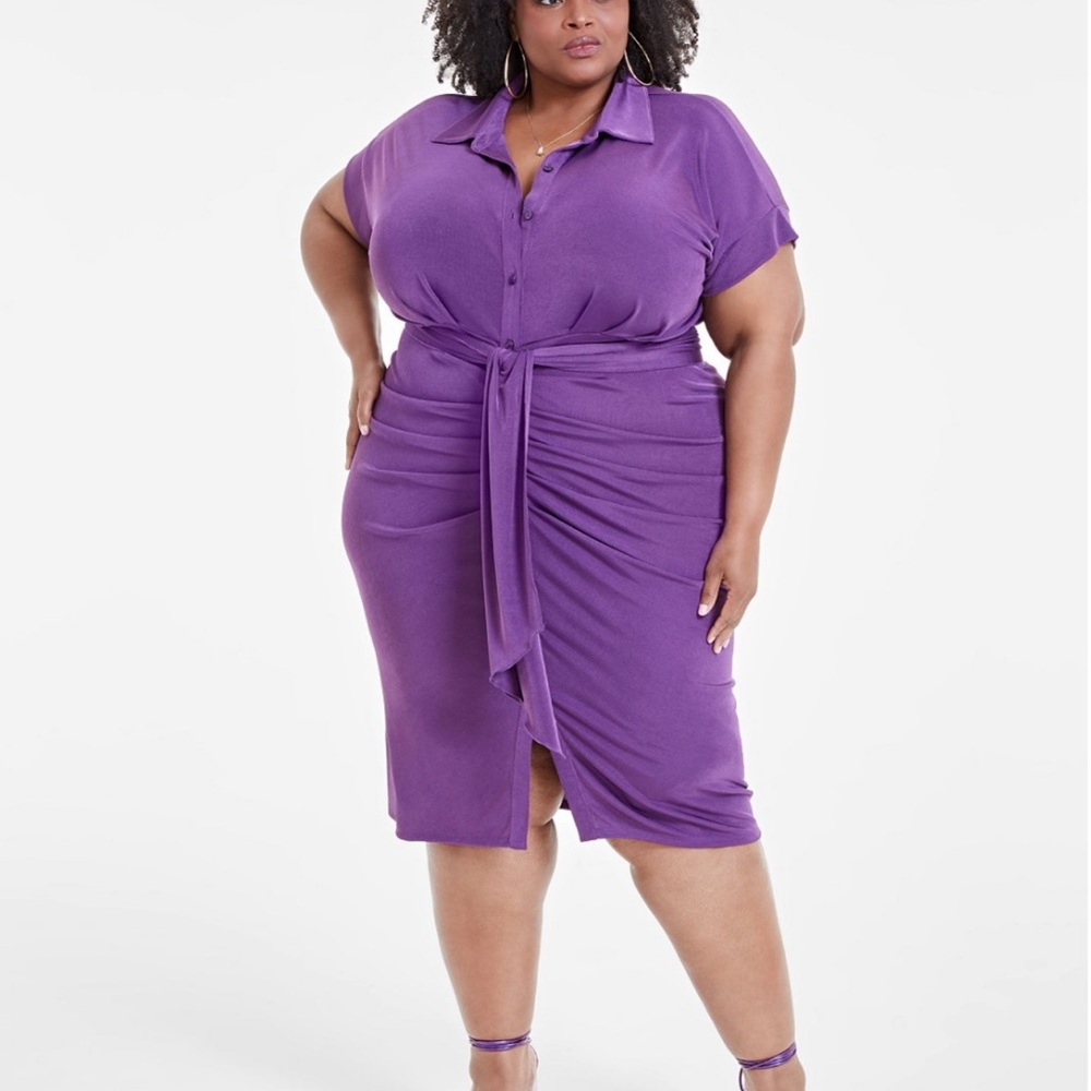 Nina Parker Tie Front Button Down Midi Dress - Size 2x